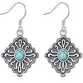 KiiKii Turquoise Earrings for Women 925 Sterling Silver Western Style Celtic Knot Dangle Drop Earrings Fine Jewelry Gifts for Christmas Birthday