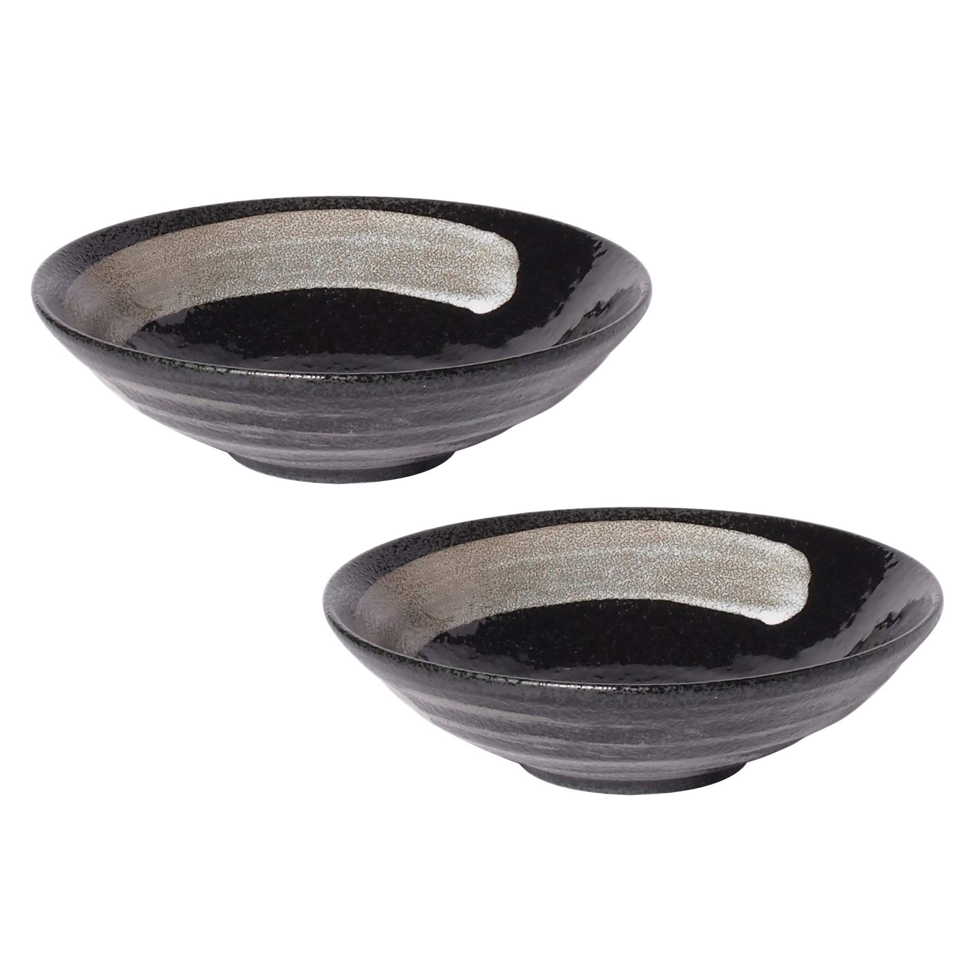 minoru touki Large Bowl Black Crystal White Brush 5 Size 2 Pieces φ6.4×H2in 21.31oz