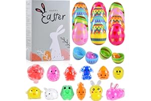 Tivee 12 PCS Easter Egg Fillers with Mini Squeeze Balls Colorful Easter Egg Stuffers for Kids with Easter Stress Relief Toys Gifts Easter Basket Stuffers for Kids Teens Boys Girls Classroom Class