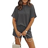 YBHUO Womens Pajama Sets 2 Piece Pjs Sleepwear Soft Comfy Short Sleeve Tops and Shorts Lounge Set Loungewear Outfit