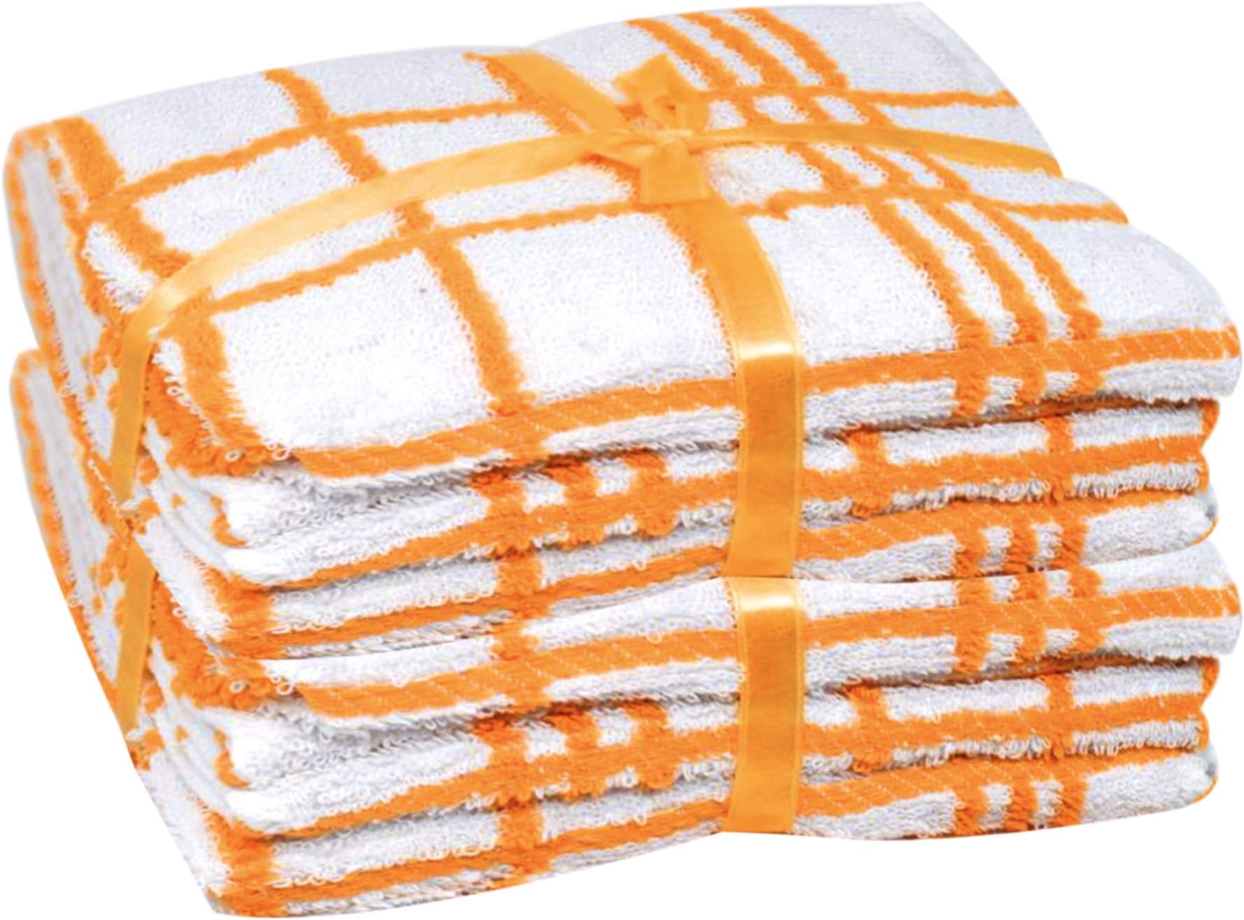 Xelay Pack Of 10 Cotton Tea Towels For Kitchen Quick Dry Lint Free Absorbent Large Drying Dish Cloths For Multipurpose Use Machine Washable 60x35cm (Orange White)