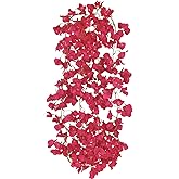 GhuaH 2 Pcs Artificial Bougainvillea Flowers Garland Fake Silk Bougainvilleas Vines Trailing Rose Red Faux Hanging Flowers Plants Bougainvillea Artificial for Porch Wedding Arch Spring Summer Decor