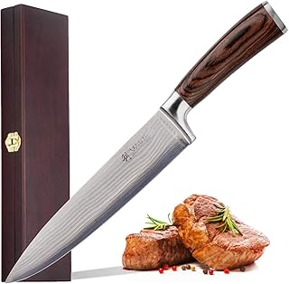 Wakoli Damastmesser Chefmesser 20 cm Klinge extrem scharf aus 67 Lagen I Scharfes Damast Küchenmesser und Profi Kochmesser aus echtem Damaststahl mit Pakkaholz Griff