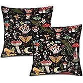 Waiyear Cute Mushroom Moth Pillow Covers 18"x18" Set of 2, Witchy Decorative Throw Pillow Cases for Couch Bed Sofa Living Room Decor Aesthetic,Outdoor Gothic Cushion Covers