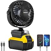 MekiPow Cordless Jobsite Fan Fit for Dewalt 20V, Battery Powered Portable Fan with Brushless Motor, Work, 2 Speeds, USB Charging, for Outdoor, Camping, Workshops, Office, Home, Desks, RVs(TOOL ONLY)