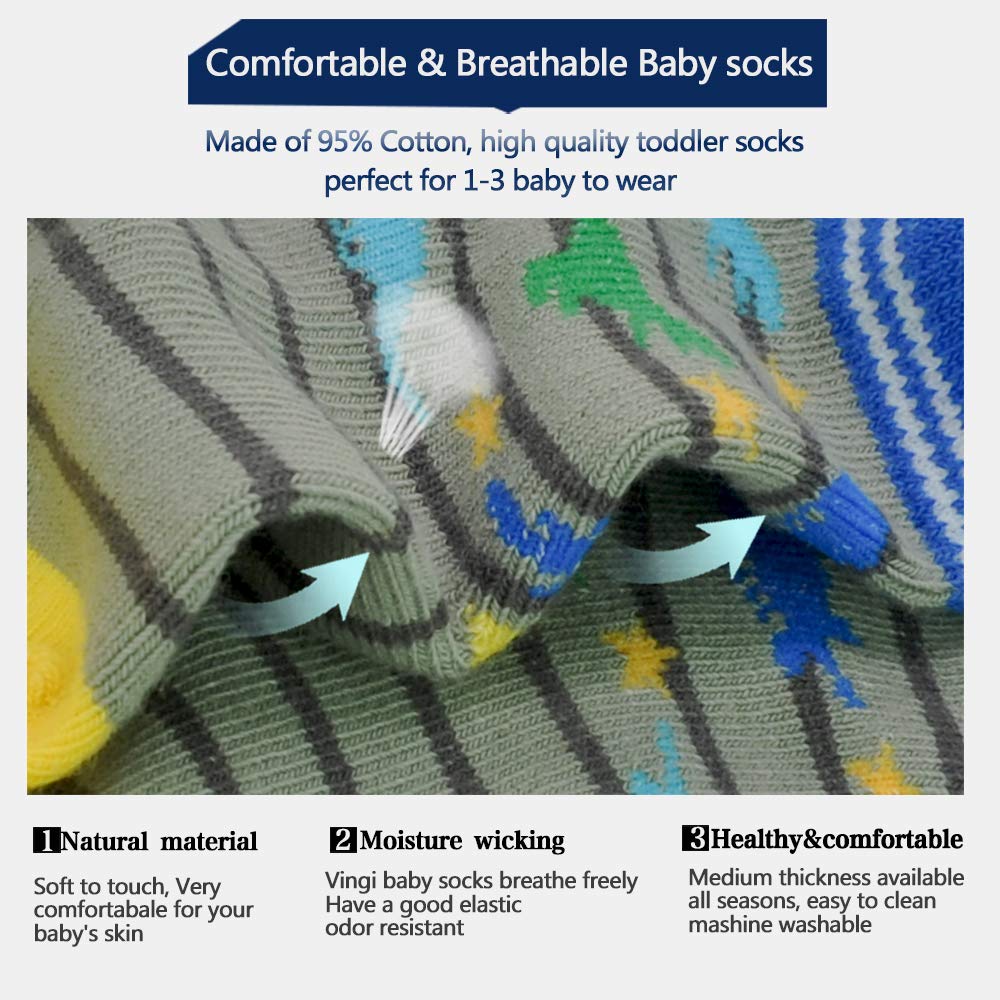 SkiBeaut Toddler Socks, Non Slip Kids Socks Boys Grips Socks Girls Grippy Socks for 1-3/3-5/5-7 Years Old,12 Pairs