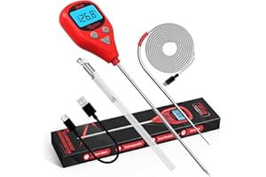 AWLKIM Rechargeable Digital Meat Thermometer with 1m External Probe, Warning Alert, Instant Read Thermometer Digital for Cook