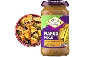 PATAK'S Patak’s Medium Mango Pickle - Authentic Indian Relish with Mango Chunks & Aromatic Spices - Perfect with Naan, Pappadum, Sandwiches & Salads - Vegan Spicy Pickle - 10oz Jar (Pack of 1)
