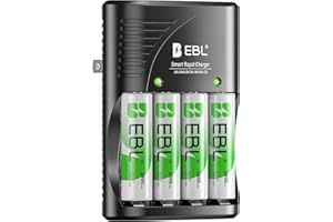 EBL 9V AA AAA Battery Charger with 4 Pack AA Rechargeable Batteries 2800mAh, Smart Fast Charger for Ni-MH Ni-Cd 9V Rechargeab