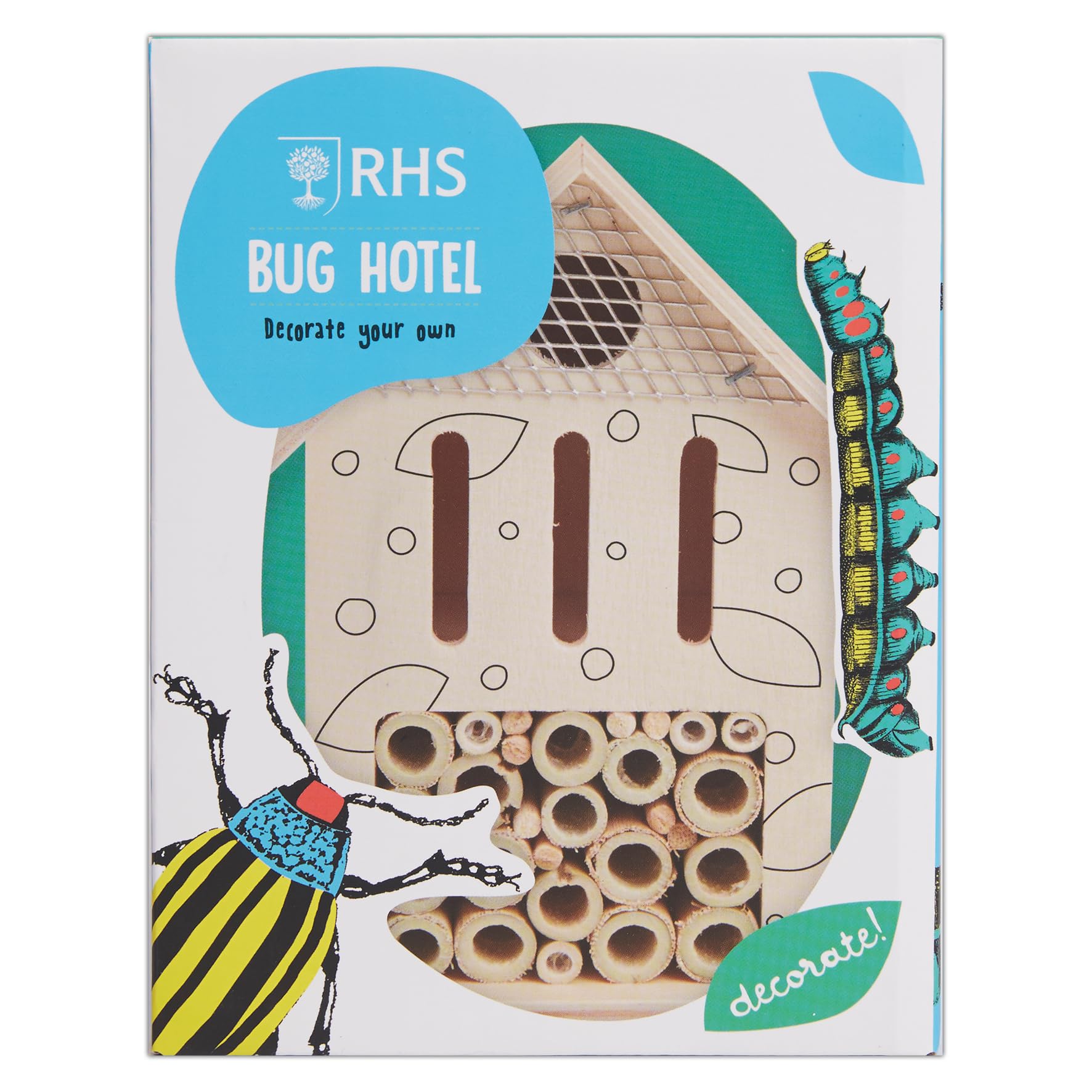 RHS The Royal Horticultural Society Paint Your Own Set With 5 Paints, Brush, Varnish & Instructions, Bug Hotel, White, Includes Paints, Brush & Guide, Blank Bug Hotel With Outlines