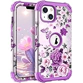 TEECOVER for iPhone 13/14 Case, Heavy-Duty Shockproof Full Protection Hard Plastic Bumper + Soft Silicone Rubber Protective Case for iPhone 13/14-6.1-Inch, Violet