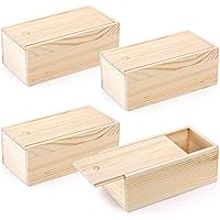 yarlung 4 Pack Unfinished Wood Storage Box with Slide Lid, Vintage Keepsake Case Cards Container Small Gift Box for Art Hobbi