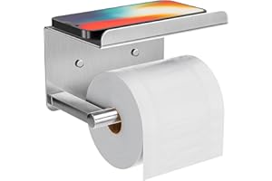 SUSSWIFF Self-Adhesive Toilet Paper Roll Holder - Wall Mount Or Adhesive Toilet Paper Holder with Shelf,Toilet Roll Holder, Tissue Holder for Bathroom,Wall Toilet Paper Holder, Stainless Steel,Chrome