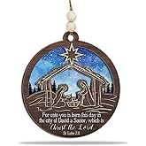 Oh Holy Night Ornament 2025 – Wooden Round Religious Holiday Decoration with Holy Family, Star of Bethlehem & Luke 2:11 Scripture Ornament– Christian Christmas Tree Decor & Faith Keepsake