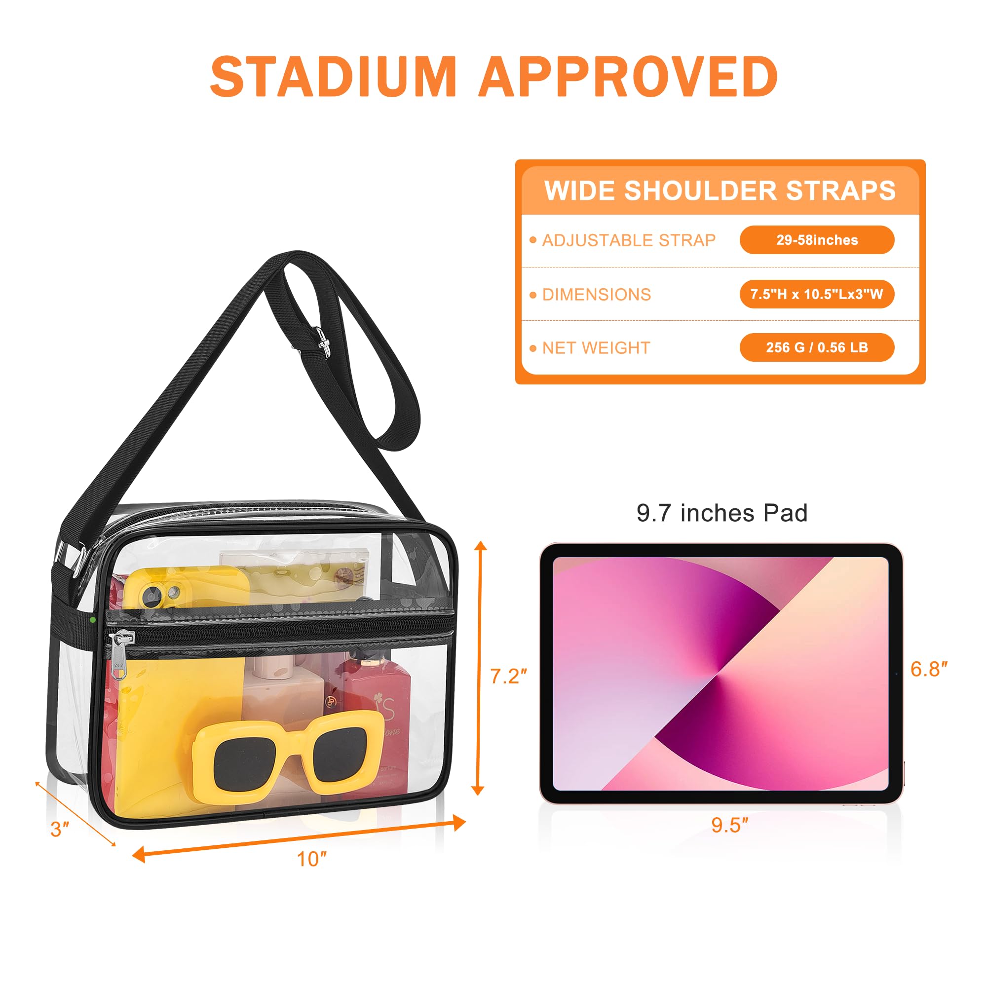 MAY TREE Clear Bag for Stadium Events Clear Messenger Bag Suitable for Concert Outfits and Sports Events