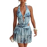 ZAFUL 3 Piece Bikini Sets for Women Halter Cowl Neck Metal Ring Triangle Side Tie Bathing Suits with Cover Up Skirts