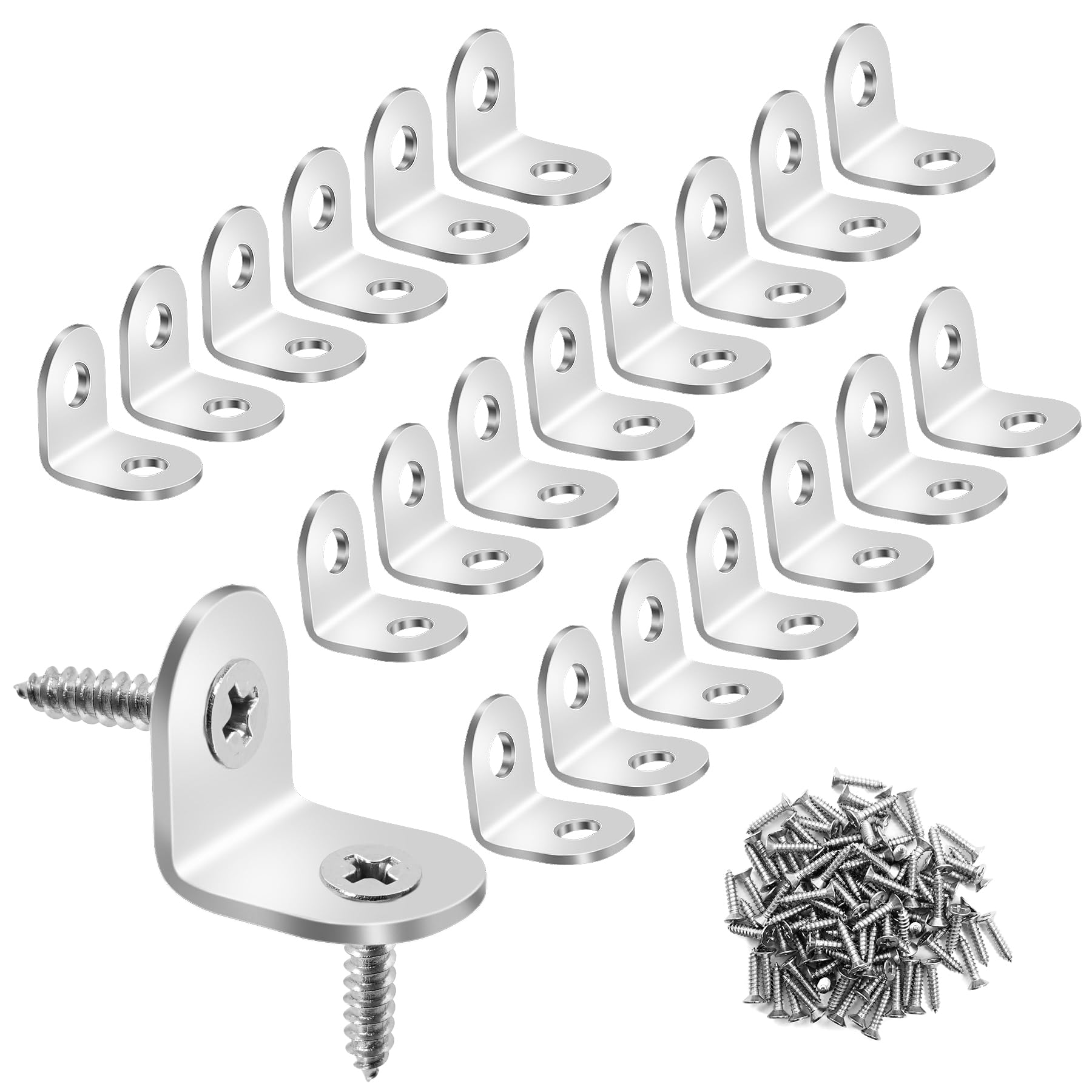 40 Pcs Corner Brackets Set 20 × 20mm.Stainless Steel L Brackets.90 Degree Corner Braces for Wood Furniture.Small Angle Brackets with 80 Screws.Fixed Corners for Shelves, Desk, and DIY Projects