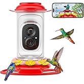 Hummingbird Feeder with Camera: Auto Capture & AI Bird ID, Wide Mouth Design, Built-in Ant Moat & Bee Guards, Outdoor Bird Watching Gift for Enthusiasts