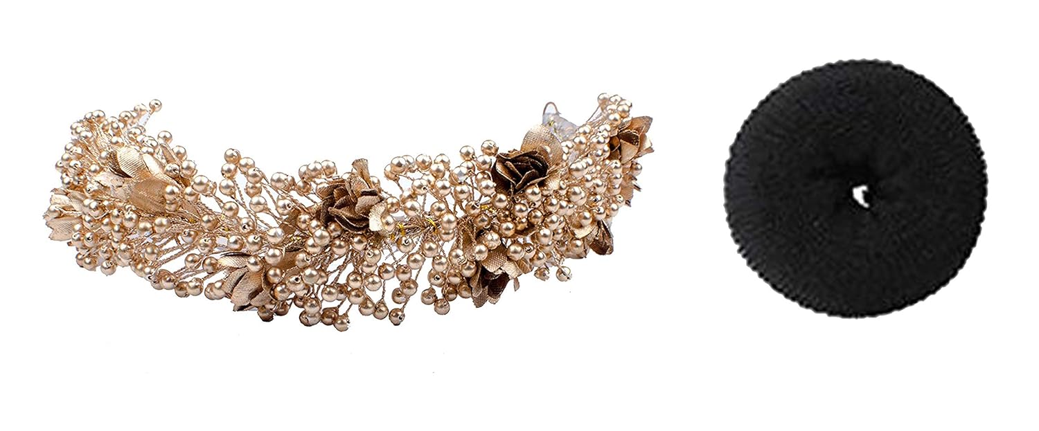 Buy Majik Combo Of Hair Accessories Golden Hair Gajra With Donut