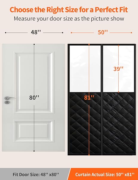 MAGNETIC THERMAL INSULATED DOOR CURTAIN FOR 48″X 80″ DOORS, VISIBLE DOOR COVER FOR HEAT INSULATION, MAGNETIC CLOSURE THICK BLANKET FOR DOORWAY TO KEEP WARM IN WINTER COOL IN SUMMER