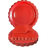 WYQJHKV Red Paper Plates and Napkins,7 Inch Red Scalloped Disposable Dessert Plates Paper Napkin Fork Party Supplies for Wedding Baby Shower Birthday(25 Guest)