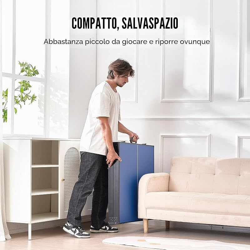 Tavolo da Ping Pong, Taglia Media, Set da Tavolo da Ping Pong Completo Portatile Pieghevole per Interni, con Rete, 2 Racchette, 3 Palline, Borsa per Trasporto, Maniglia (Non Richiede Montaggio)