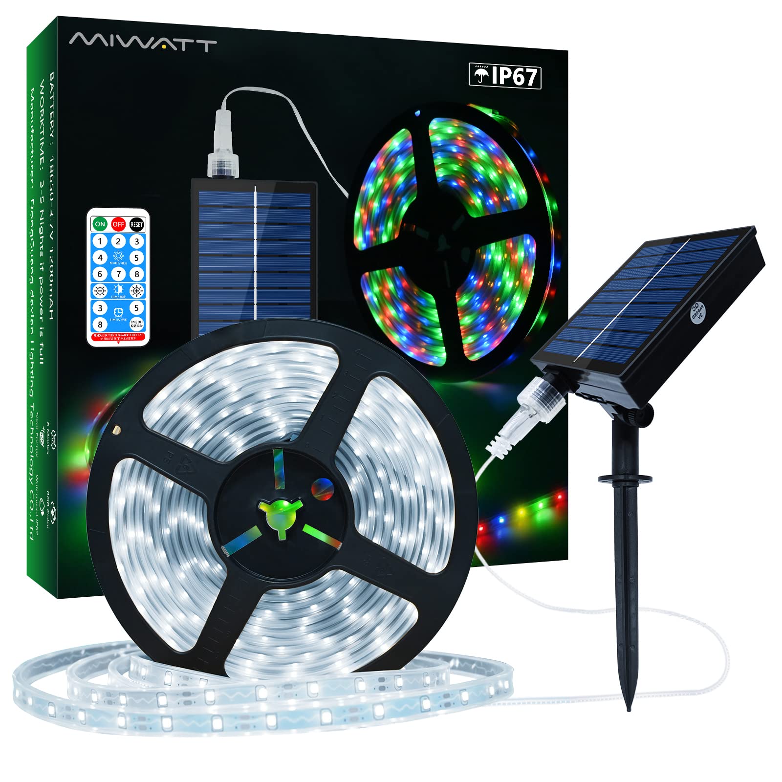 MIWATT Solar Strip Lights, 10M Cool White 560 LED Strip Outdoor Rope Light with Remote Control Timer PVC Tube Cover Lights Strip Waterproof for Bedroom Garden Patio Pool Christmas Decoration