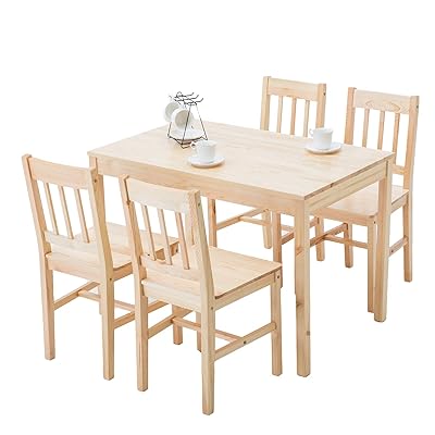 Mecor 5-Piece Kitchen Dining Table Set with 4 Wood Chairs, Burlywood