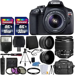 Canon EOS Rebel T6 Digital SLR Camera with 18-55mm EF-S f/3.5-5.6 is II Lens + 58mm Wide Angle Lens + 2X Telephoto Lens + Flash + 48GB SD Memory Card + UV Filter Kit + Tripod + Full Accessory Bundle