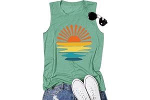 JORLYEN Sunrise Sunset Sunshine T Shirt for Women Outdoor Workout Hawaii Beach Sea Nature Adventure Tee Top