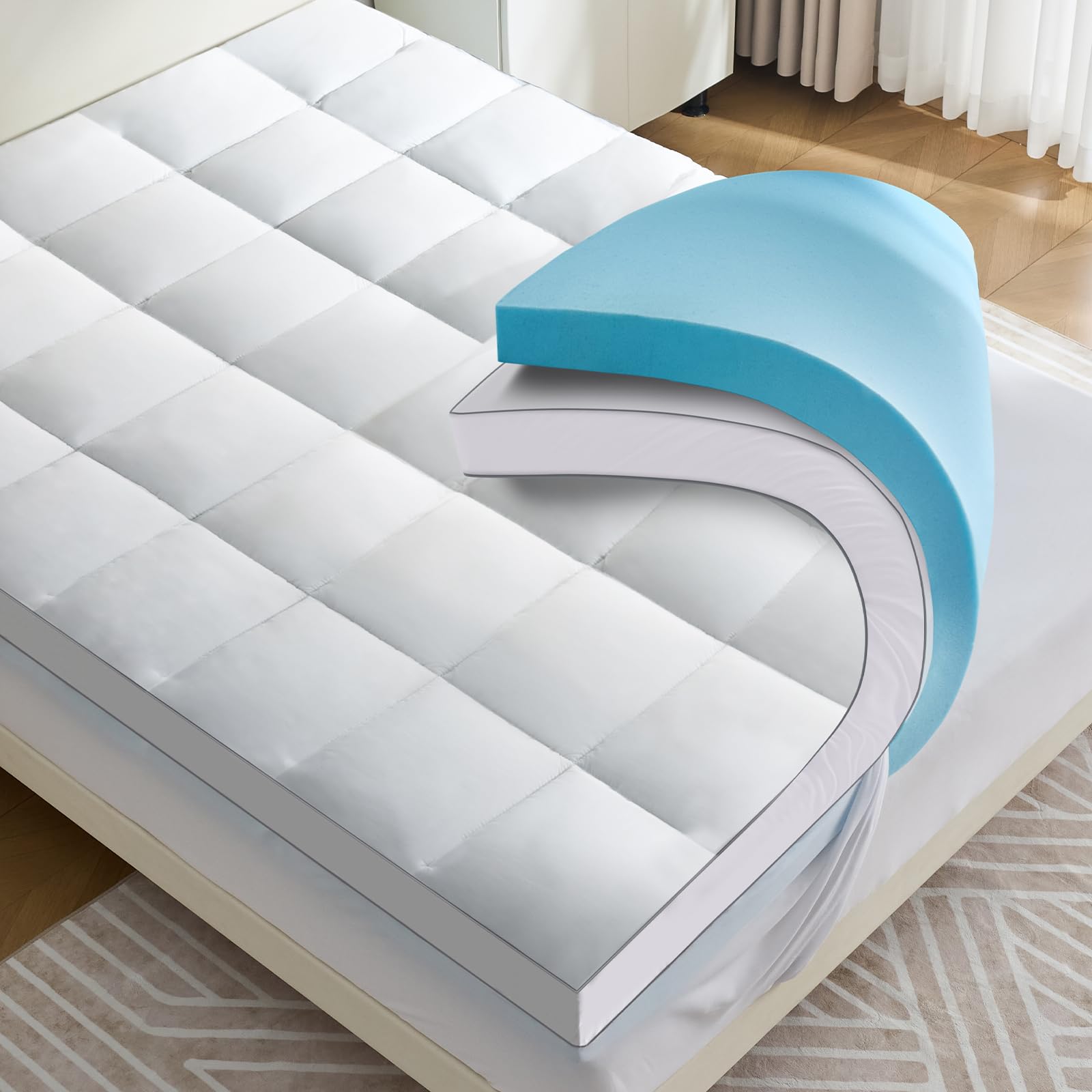 Photo 1 of Aodenge 4 lnch Dual Layer Mattress Topper Full Size, 2 Inch Cooling Gel Memory Foam and 2 Inch Soft Pillow Top Mattress Pad Cover for Back Pain, with Elastic Deep Pocket