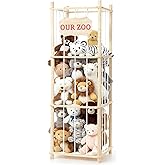 Stuffed Animal Storage & Organizer, Wooden Large Capacity Stuffed Animal Zoo with Elastic Cords, Sturdy Space-Saving Plushie Toy Shelf Cage Tower for Bedroom Playroom Nursery 54 in, Easy to Install