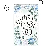 Double Sided Mr Mrs Wedding Day Garden Flag, Just Married Bride Groom Happy Wedding Yard Sign Gifts Outdoor Banner, 12x18“