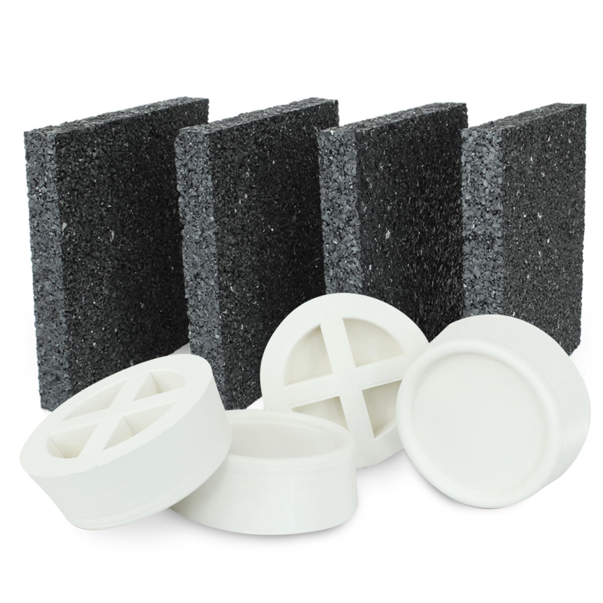 Mario10 Multipurpose Anti-Vibration Pads and Cups (4-Piece Set) Rubber for Appliances, Furniture, Gym Equipment, Tools, and Musical Instruments - Non-Slip, Water-Resistant, Anti-Mold
