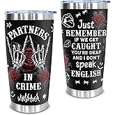 CHOANG Gothic Partners in Crime Tumbler Gift for Best Friend, Funny Stainless Steel Travel Mug with Skeleton Hands & Roses, Friendship BFF Birthday Christmas Present for Women Girls