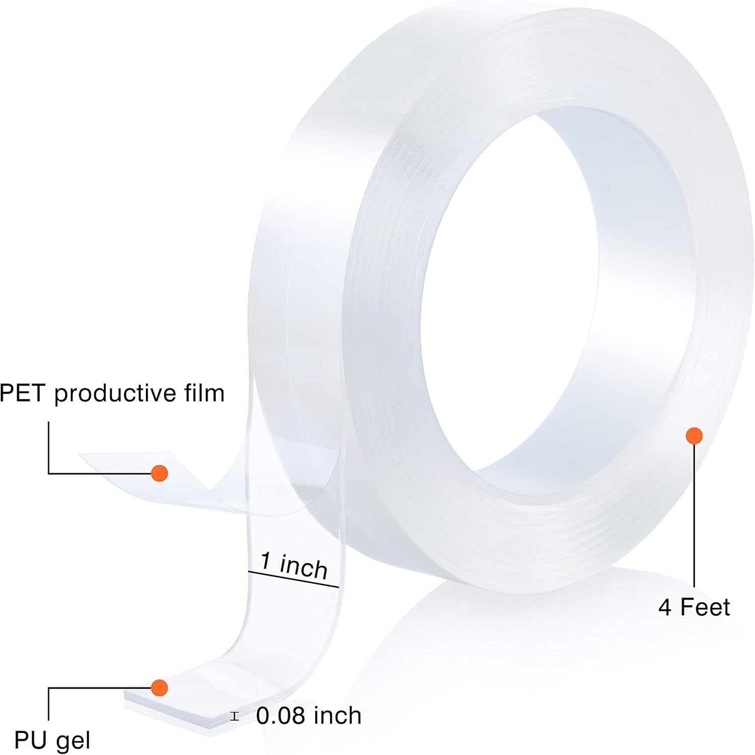 Nano Double Sided Tape, Gel Grip Tape Removable Transparent Sticky Tape, 1-inch×18 Feet, Reusable Traceless Mounting Adhesive Tape Heavy Duty for Carpet Fixed Festival Home Office Car Wall Decor: Industrial & Scientific