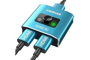 VWRHAR HDMI Switch Splitter 4K@60hz, Aluminum HDMI 2.0 Switcher 2 in 1 Out, HDMI Splitter 1 in 2 Out, Bi-Directional Switch Support 4K 3D HDR for Xbox PS5/4/3 Blu-Ray Player Fire Stick Roku HDTV