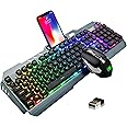 Wireless Gaming Keyboard and Mouse,16 Kinds RGB LED Backlit Rechargeable Keyboard Mouse with 4800mAh Battery Metal Panel,Mech