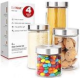 EatNeat 4-Piece Sleek Glass Canister Set with Brushed Stainless Steel Lids – Giftable, Durable Storage Containers for Countertop Use – Dishwasher-Safe Jars in Various Sizes for Pantry & Kitchen