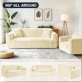 Yeahmart Thick Velvet Sofa Cover 2 Seater Premium Stretch Slipcover Beige view 7
