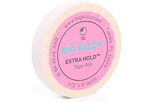 Big Kizzy Extra Hold Double Sided Hair Extension Tape Roll - 0.313" x 6 Yards - 7+ Weeks of Wear - Strong Hold Replacement Tape for Weft or Express Weft, Made in USA, Medical Grade Adhesive