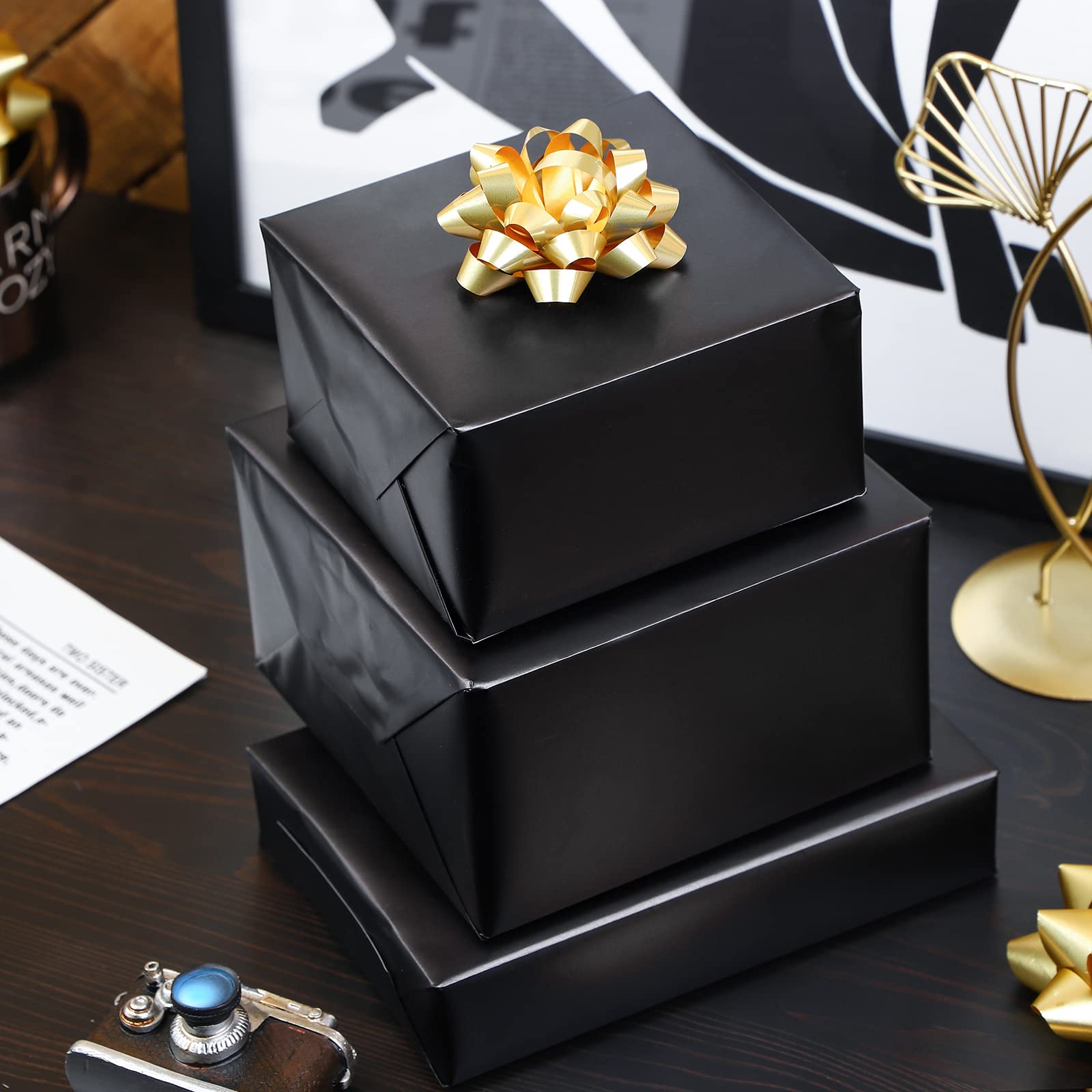 RUSPEPA Black Wrapping Paper - Solid Color Matte Gift Wrapping Paper Roll Perfect for Wedding, Birthday for Men, Christmas, Baby Shower, Graduation Gifts, Father's Day Gifts - 17 Inches X 32.8 Feet