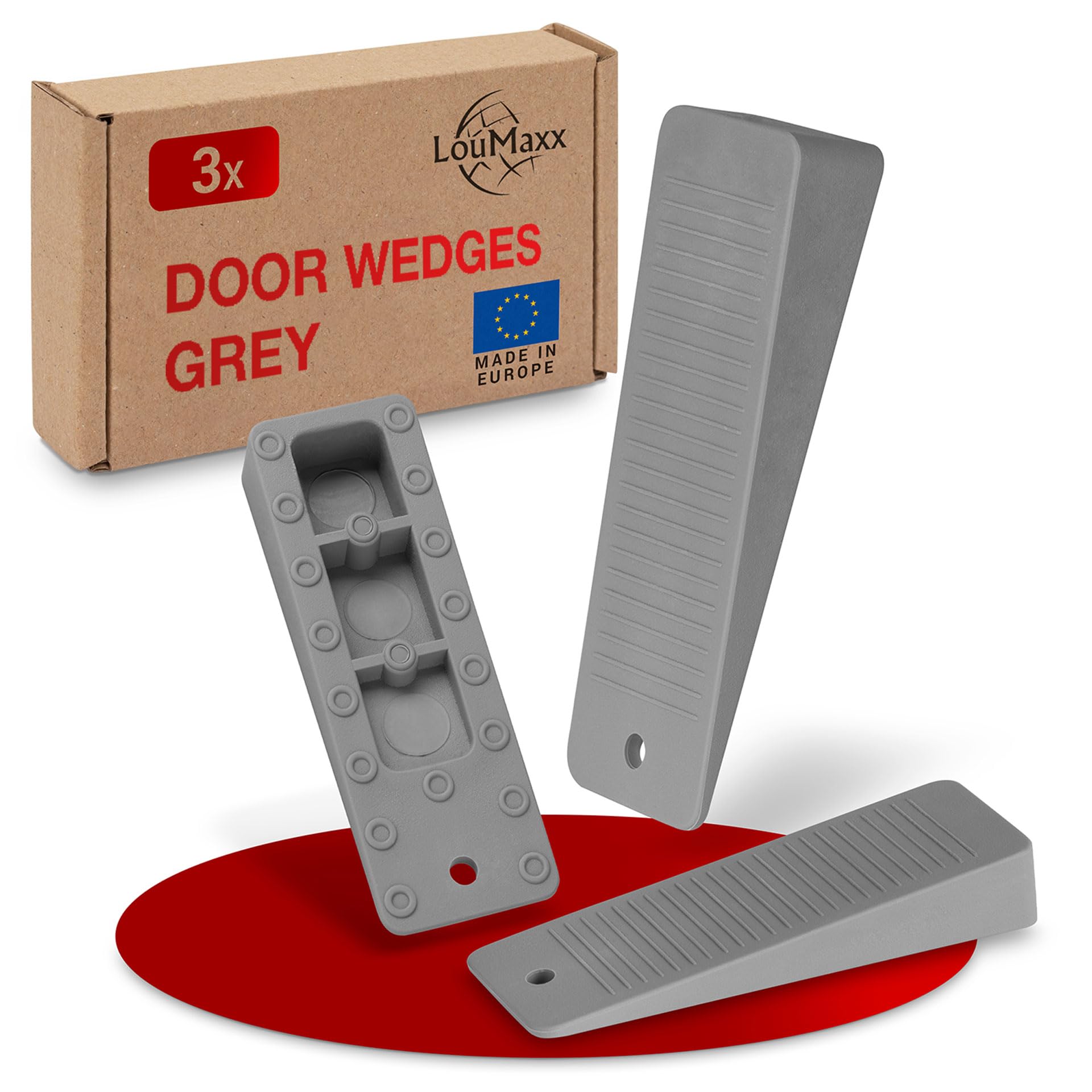 LouMaxx Door Wedge - Set of 3 Door Stopper Floor Grey - Non-Slip Rubber Door Wedge - Door Stopper Wedge - for All Floors - Odourless Door Wedges - Door Stopper Rubber