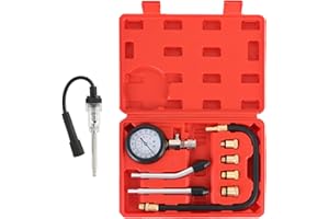 DASBET 9PCS Compression Tester Kit with Spark Plug Tester | Engine Compression Tester Petrol 0-20 Bar & 0-300 psi Car and Motorcycle Engine Testing Tools for Cylinder Pressure Gauge (Red)