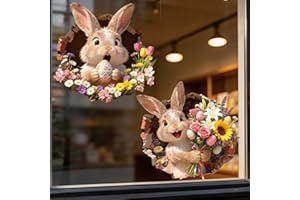 2Pcs Easter Bunny Stickers, Spring Window Stickers Clings Print Easter Egg, Easter Decorations Indoor and Outdoor Decor for W