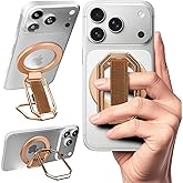HYCZAAE for MagSafe Phone Grip, 4-in-1 Stable Octagon Kickstand with Finger Loop, Phone Ring Holder Strap for iPhone 17 – Secure One-Hand Hold, Comfortable Scrolling, Hands-Free Video Call – Rose Gold