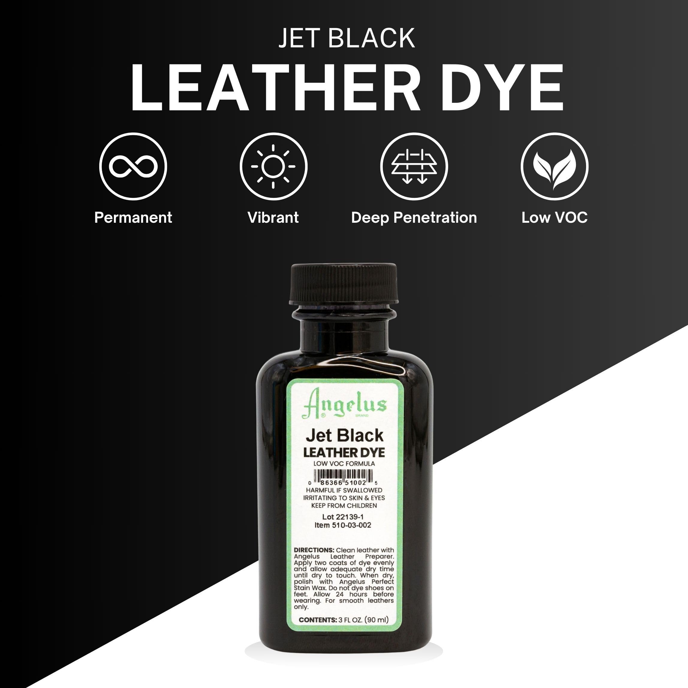 Angelus Leather Dye - Flexible Leather Dye for Shoes, Boots, Bags, Crafts, Furniture, & More 3oz (Jet Black)