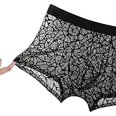 Kinizpl Men's Sexy Lace Sissy Underwear For Straight Men See Through Boxers Ultra Thin Sheer Trunk Bulge Pouch Crossdressing Sexy Lingerie Sissy Underpants For Men Black