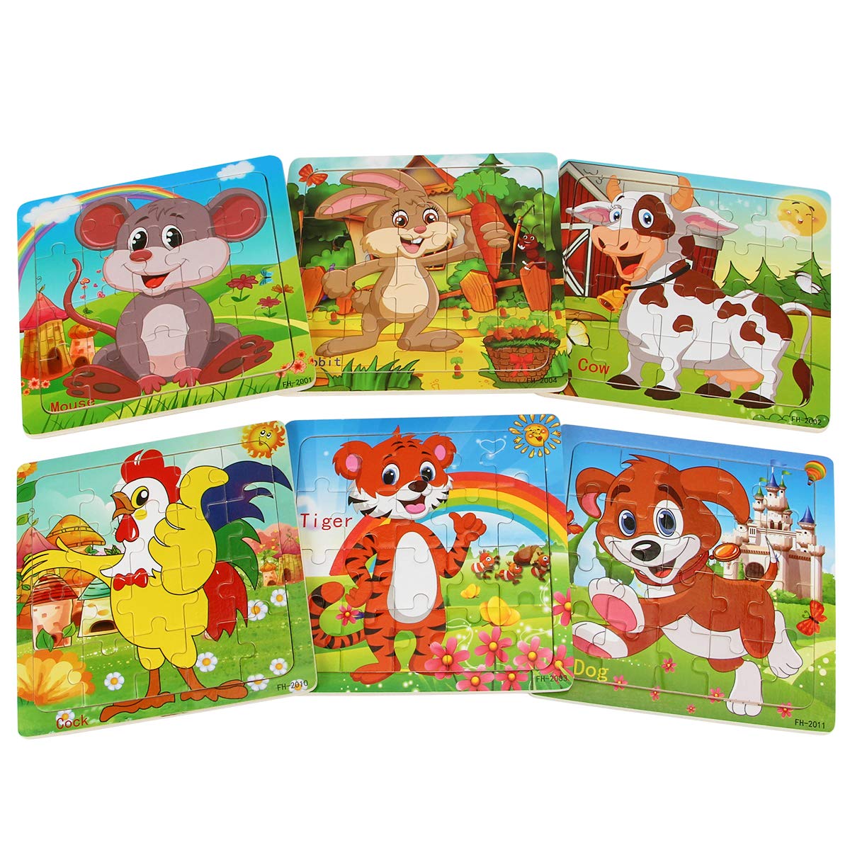 Dreampark Puzzles for Kids Ages 3-5, Wooden Jigsaw Animals Puzzles 20 Pieces Preschool Educational Learning Toys Set for Toddlers Boys and Girls (6 Pack)