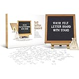 Felt Letter Board 10 x 10 inches with Wooden Tripod Stand Classy Gray Felt 340 Changeable White Plastic Letters Gift Box Packaging Oak Frame Wall Mount Hanger Drawstring Storage Bag Perfect Gift